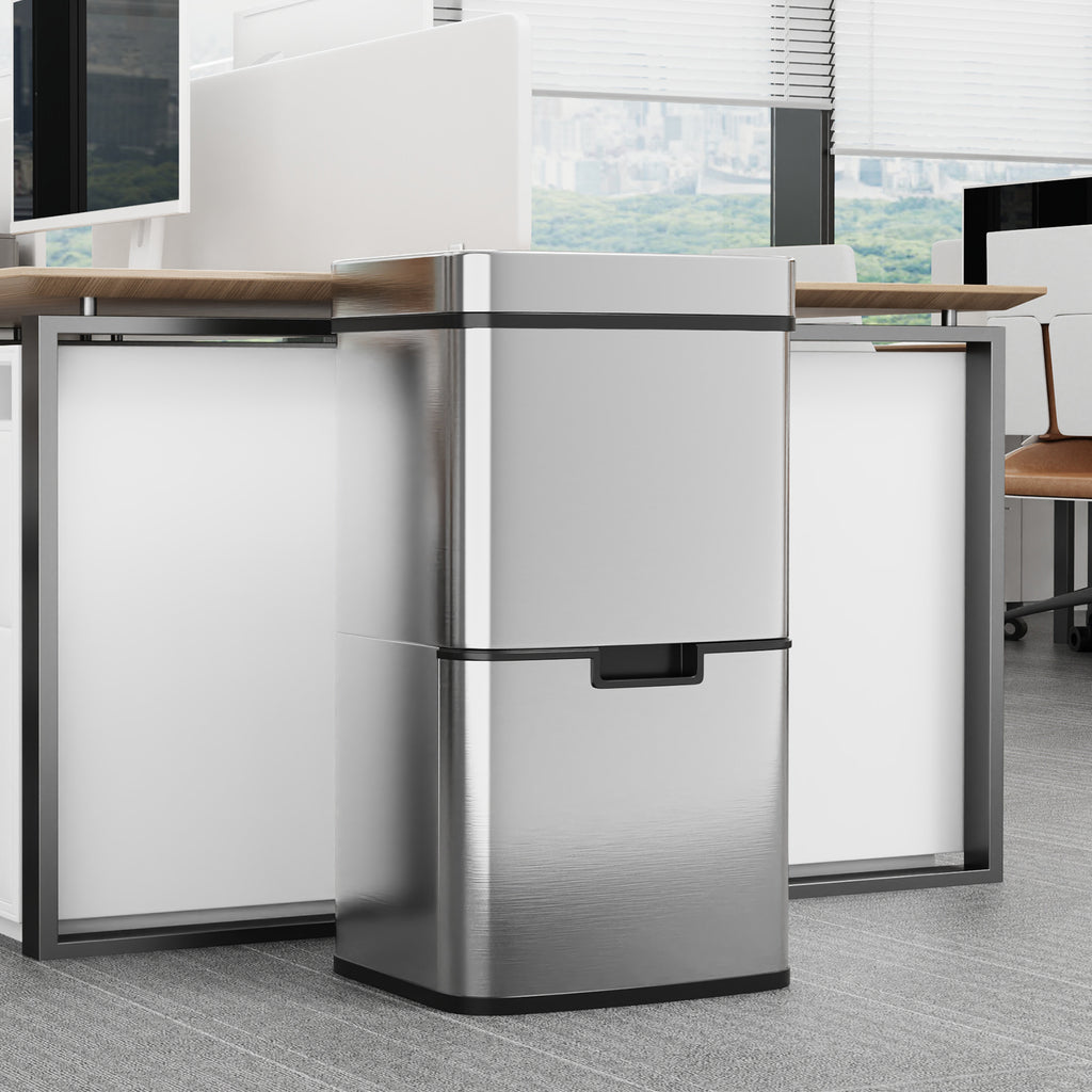 Smart Sensor Kitchen Trash Can – 16 Gallon Stainless Steel with Auto Lid & Recycling Sorter
