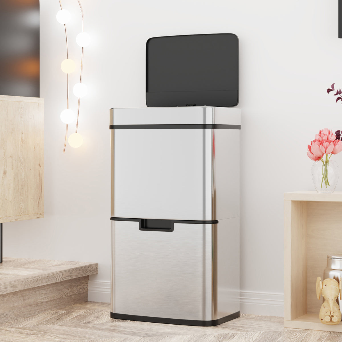 Smart Sensor Kitchen Trash Can – 16 Gallon Stainless Steel with Auto Lid & Recycling Sorter