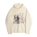 Sweet Faux Mink Cartoon Cat Appliqu Cable Knit Sleeve V-Neck Loose Pullover Sweater
