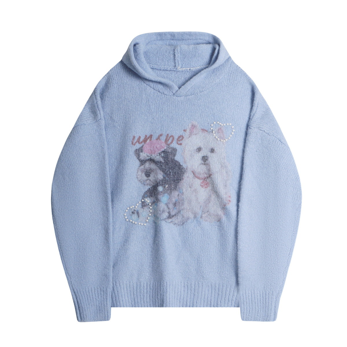 Sweet Faux Mink Cartoon Cat Appliqu Cable Knit Sleeve V-Neck Loose Pullover Sweater