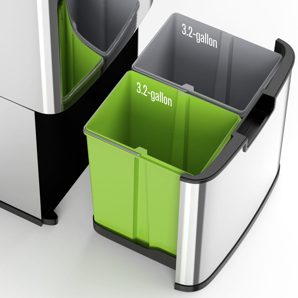 Smart Sensor Kitchen Trash Can – 16 Gallon Stainless Steel with Auto Lid & Recycling Sorter