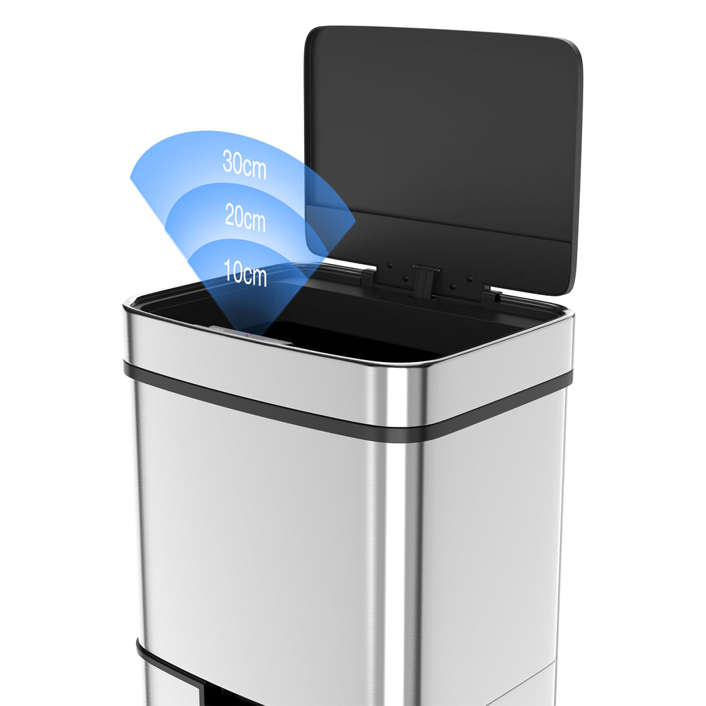 Smart Sensor Kitchen Trash Can – 16 Gallon Stainless Steel with Auto Lid & Recycling Sorter