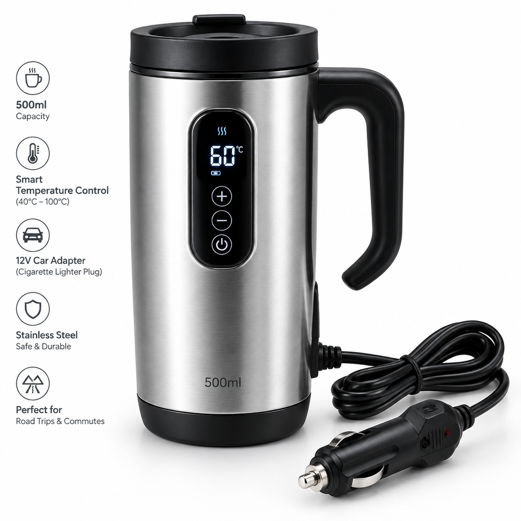 CarPractice Water Heater – Electric Stainless Steel Car Mug 500ml