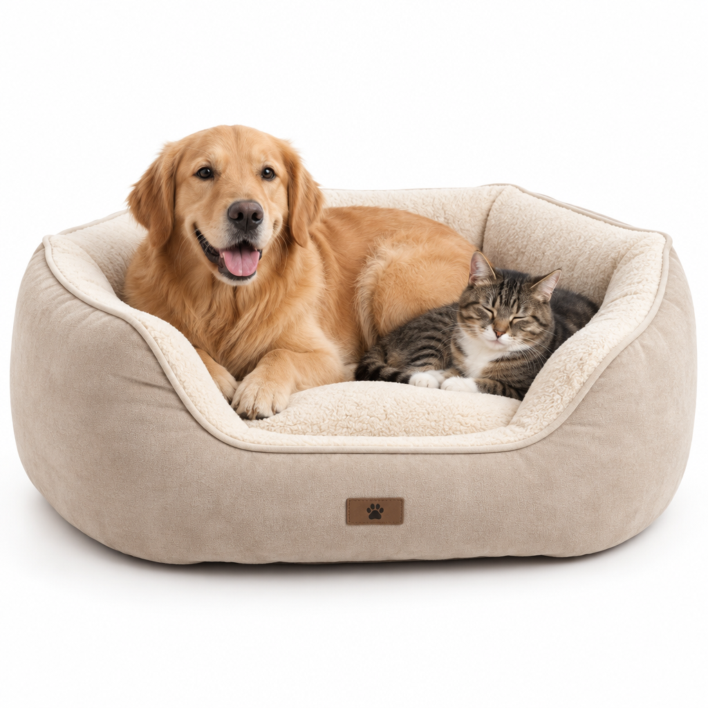 Pet Sleep Ergonomic Bed – Large | Plush Memory Foam Bed for Cats & Dogs