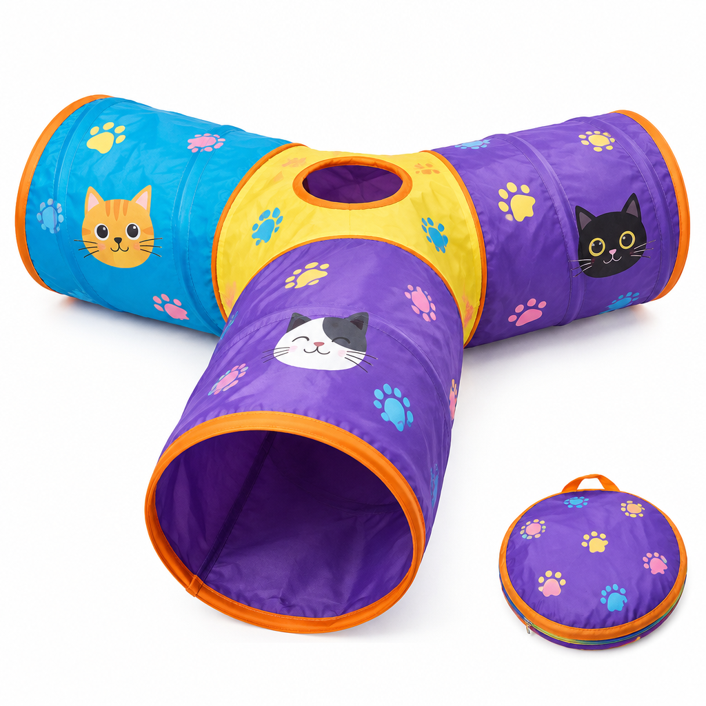 Cat Tunnel Fun Den – 3-Exit Collapsible Play Tunnel for Cats