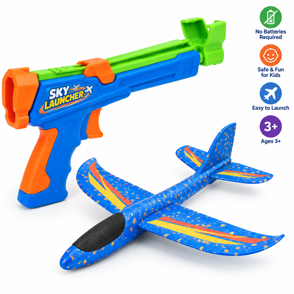 FlyToy Airplane Launcher – Kids Foam Glider Toy Set